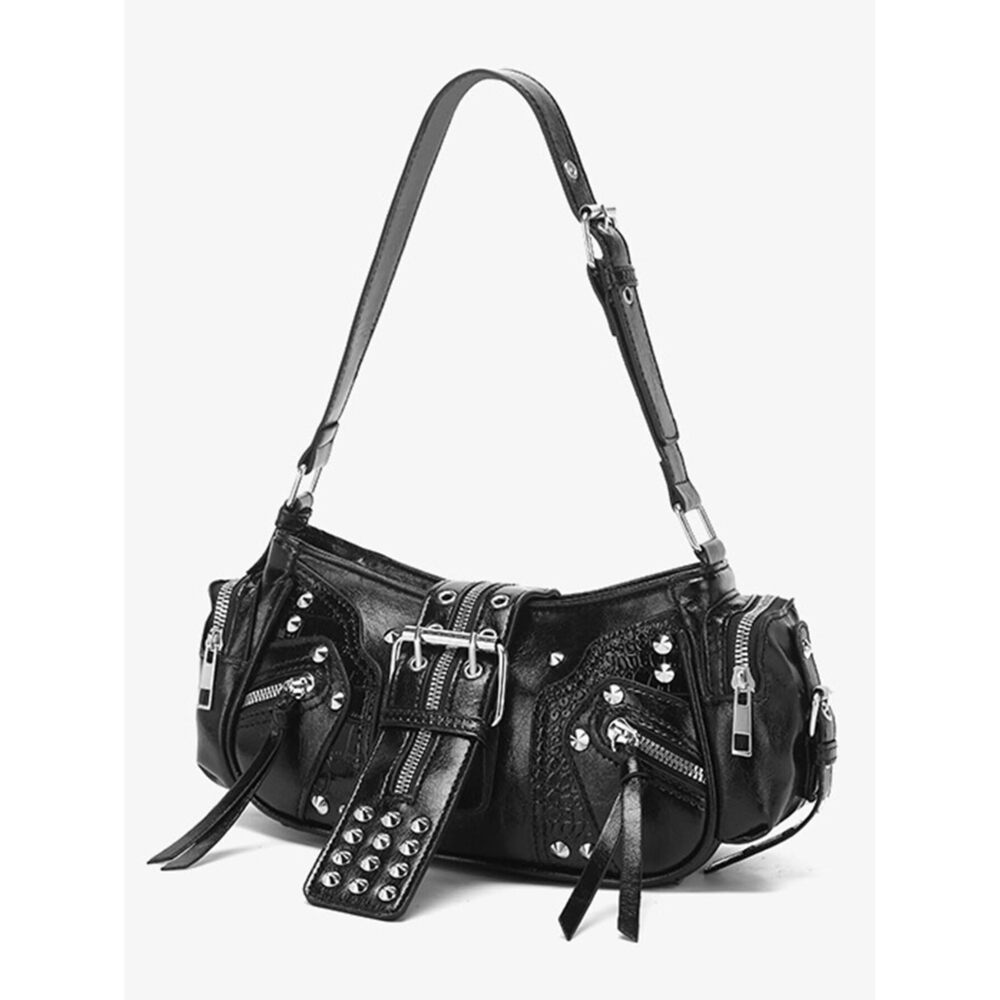2935 Retro PU Leather Underarm Bags Y2k Buckle Shoulder Bag Punk Handbag - Picture 4 of 7